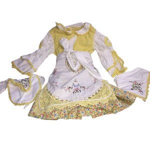 Unique Handmade Vintage Costume / Outfit with Yellow Bloomers, Detailed Apron